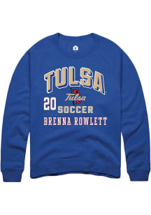 Brenna Rowlett  Rally Tulsa Golden Hurricane Mens Blue NIL Arch Logo Long Sleeve Crew Sweatshirt