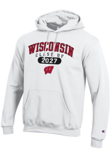 Champion Wisconsin Badgers Mens White Class of 2027 Powerblend Long Sleeve Hoodie