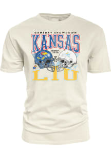 Blue 84 Kansas Jayhawks Ivory Football vs LIU Sharks Short Sleeve T Shirt