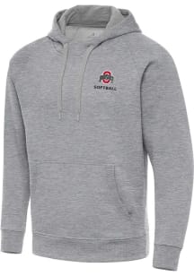 Antigua Ohio State Buckeyes Mens Grey Heather Victory Softball Long Sleeve Hoodie