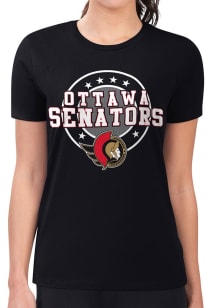 4Her Ottawa Senators Womens Black Pinstripe Circle Short Sleeve T-Shirt