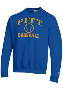 Champion Pitt Panthers Mens Blue Baseball Powerblend Long Sleeve Crew Sweatshirt