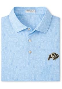 Peter Millar Colorado Buffaloes Mens Light Blue Out of Bounds Short Sleeve Fashion Polo