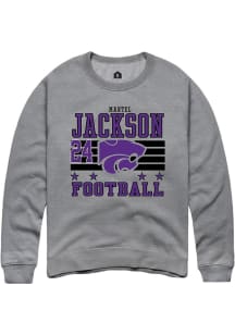 Martel Jackson K-State Wildcats Mens Grey Football NIL Striped Player Crew