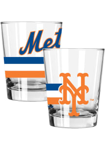 New York Mets Big Stripes 2 Pack 15oz Etched Rock Glass - White