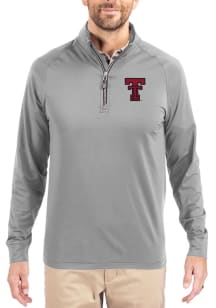 Cutter and Buck Texas Tech Red Raiders Mens Ash Adapt Eco Knit Long Sleeve Qtr Zip Pullover