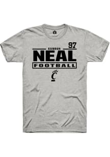 Kamron Neal Cincinnati Bearcats Ash Football NIL Stacked Box Short Sleeve Player T Shirt