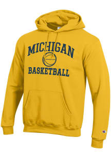 Champion Michigan Wolverines Mens Yellow Basketball Powerblend Long Sleeve Hoodie