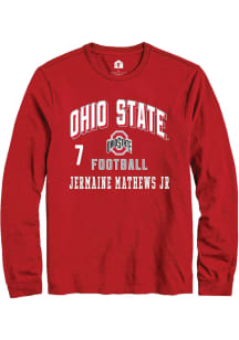 Jermaine Mathews Jr Ohio State Buckeyes Red Football NIL Arch Logo Long Sleeve Player T Shirt