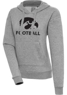 Antigua Iowa Hawkeyes Womens Grey Heather Football Victory Hooded Sweatshirt