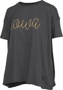 Pressbox Iowa Hawkeyes Womens Black Swirl Script Short Sleeve T-Shirt