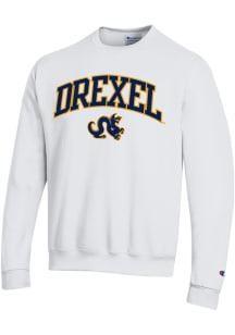Champion Drexel Dragons Mens White Versa Twill Arch Mascot Long Sleeve Crew Sweatshirt