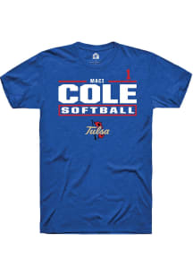 Maci Cole Tulsa Golden Hurricane Blue NIL Stacked Box Short Sleeve Player T Shirt