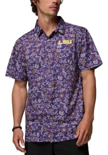 Columbia LSU Tigers Mens Purple Super Slack Tide Short Sleeve Dress Shirt