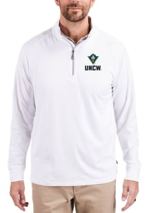 Cutter and Buck UNCW Seahawks Mens White Adapt Eco Knit Long Sleeve Qtr Zip Pullover