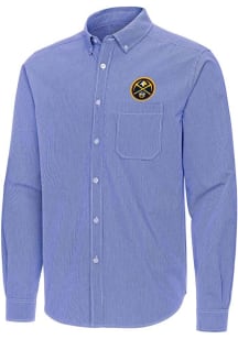 Antigua Denver Nuggets Mens Navy Blue Porter Long Sleeve Dress Shirt
