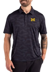 Cutter and Buck Michigan Wolverines Mens Navy Blue Camo Print Short Sleeve Polo