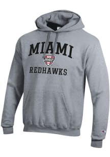Champion Miami RedHawks Mens Grey Heather MAC Arch Powerblend Long Sleeve Hoodie