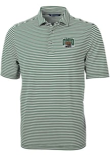 Cutter and Buck Ohio Bobcats Mens Green Virtue Stripe Pique Short Sleeve Polo