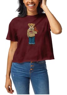 Harvard Crimson Womens Maroon Flag Bear Short Sleeve T-Shirt