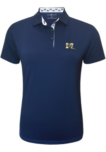Michigan Wolverines Womens Navy Blue Custom Trimmed Short Sleeve Polo Shirt