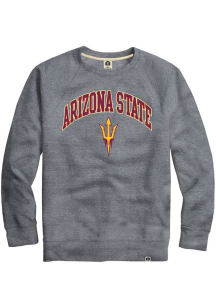Rally Arizona State Sun Devils Mens Grey Triblend Arch Mascot Long Sleeve Fashion Sweatshirt