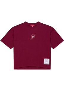 Mitchell and Ness Philadelphia Phillies Womens Maroon Insignia Crop Short Sleeve T-Shirt