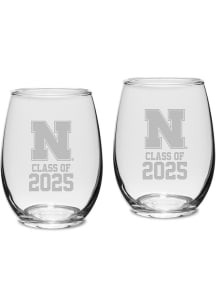 Nebraska Cornhuskers Class of 2025 Set of 2 Stemless Wine Glass - White