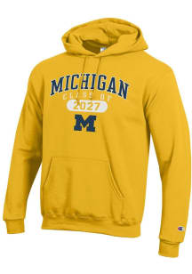 Champion Michigan Wolverines Mens Yellow Class of 2027 Powerblend Long Sleeve Hoodie