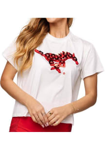 Queen of Sparkles SMU Mustangs Womens White Sequin Mascot Floral Short Sleeve T-Shirt