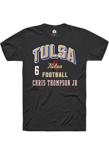 Chris Thompson Jr Tulsa Golden Hurricane Black Football NIL Arch Logo Short Sleeve Player T Shirt