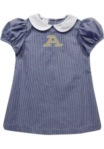 Vive La Fete Akron Zips Baby Girls Navy Blue Gingham Collar Short Sleeve Dress