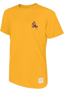 Original Retro Brand Arizona State Sun Devils Gold Sun Devil Football Stadium Short Sleeve Fashion..