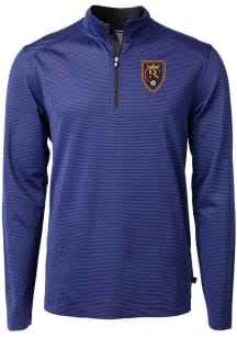 Cutter and Buck Real Salt Lake Mens Blue Virtue Eco Pique Micro Stripe Long Sleeve Qtr Zip Pullove..