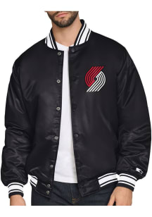 Starter Portland Trail Blazers Mens Black Triangle Satin Varisty Medium Weight Jacket