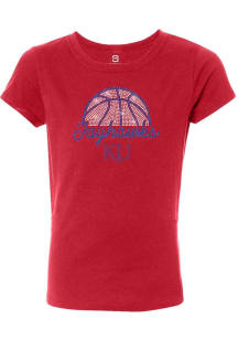 Summit Sportswear Kansas Jayhawks Girls Red Rhinestone Basketball Short Sleeve Fashion T-Shirt