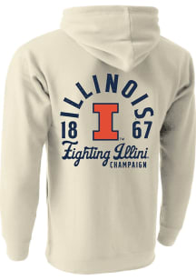Illinois Fighting Illini Mens Oatmeal Mascot Overlay Long Sleeve Hoodie