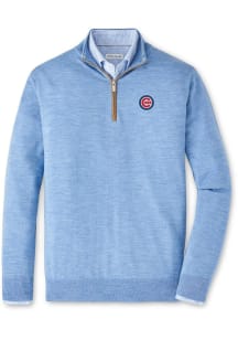 Peter Millar Chicago Cubs Mens Light Blue Autumn Crest Suede Trim Long Sleeve Qtr Zip Pullover