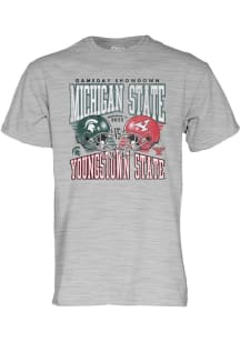 Blue 84 Michigan State Spartans Grey Football vs Youngstown State Penguins Short Sleeve T Shirt