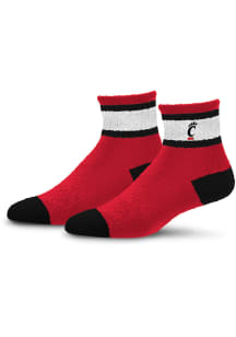 Cincinnati Bearcats Stripe Embroidered Fuzzy Womens Quarter Socks