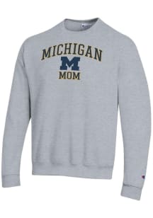 Champion Michigan Wolverines Mens Grey Mom Powerblend Long Sleeve Crew Sweatshirt
