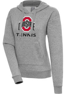 Antigua Ohio State Buckeyes Womens Grey Heather Tennis Victory Hooded Sweatshirt