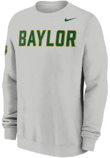 Nike Baylor Bears Mens Ash Twill Club Fleece Long Sleeve Crew Sweatshirt