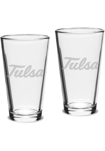 Tulsa Golden Hurricane Hand Etched Set Pint Glass - White