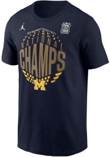 Nike Michigan Wolverines Navy Blue 2026 Men's Basketball National Champions Locker Room Short Slee..