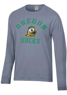 ComfortWash Oregon Ducks Grey Arch Name Logo Mascot Garment Dyed Long Sleeve T Shirt