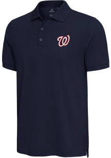 Antigua Washington Nationals Mens Navy Blue Nobel Short Sleeve Polo