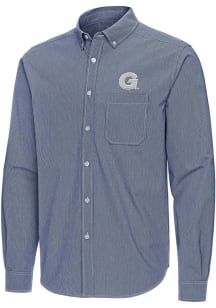 Antigua Georgetown Hoyas Mens Navy Blue Porter Long Sleeve Dress Shirt