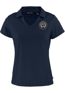 Cutter and Buck Philadelphia Union Womens Navy Blue Daybreak V Neck Short Sleeve Polo Shirt