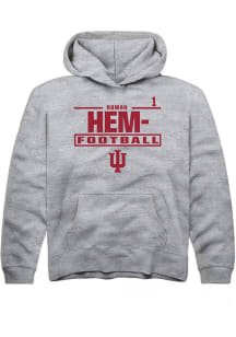 Roman Hemby Rally Indiana Hoosiers Youth NIL Stacked Box Long Sleeve Player Hoodie Grey